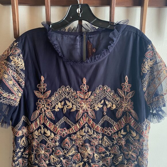 Anthropologie, Ranna Gill Blue Ornate Embroidery Top - Picture 3 of 8